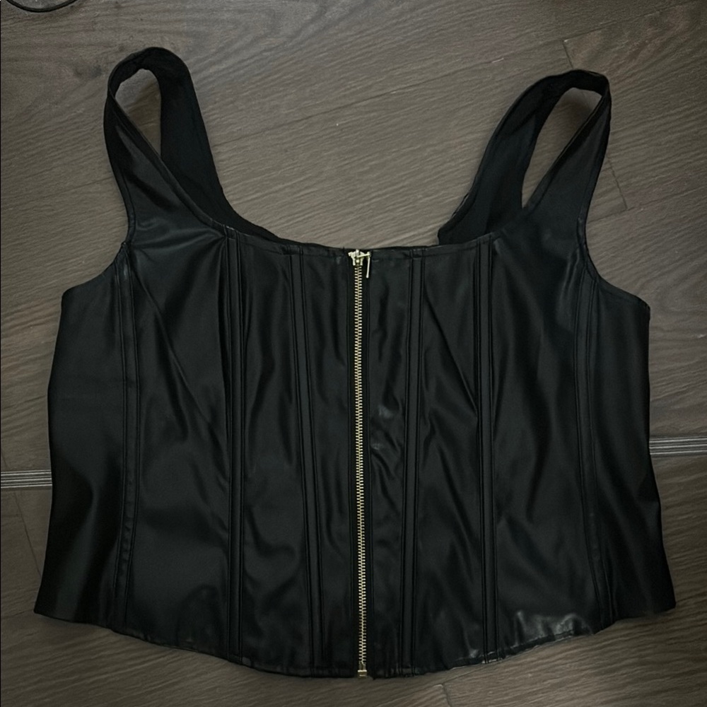 Faux Leather Zip Front Corset
